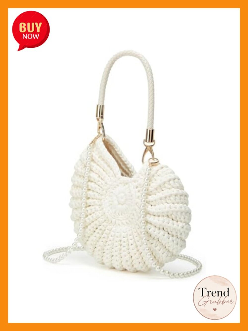 Handwoven Crochet Seashell Bag Pearl Beaded Crossbody - Picture 3 of 6